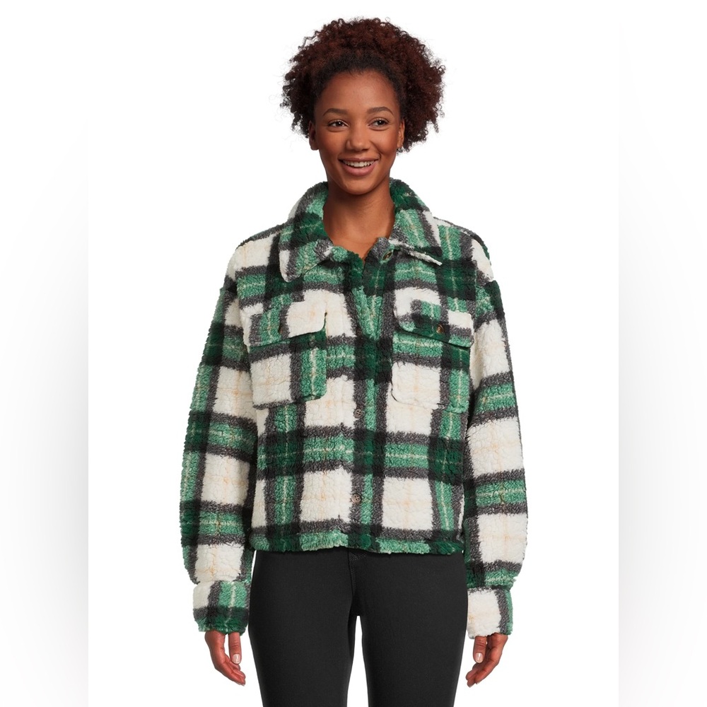 Plaid Faux Sherpa Shacket - Picture 1 of 5